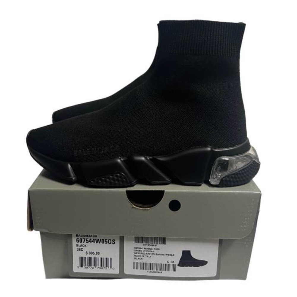 Balenciaga Black IT38 W38 Women Speed Trainers Runners Cloth Black Bubble Runner